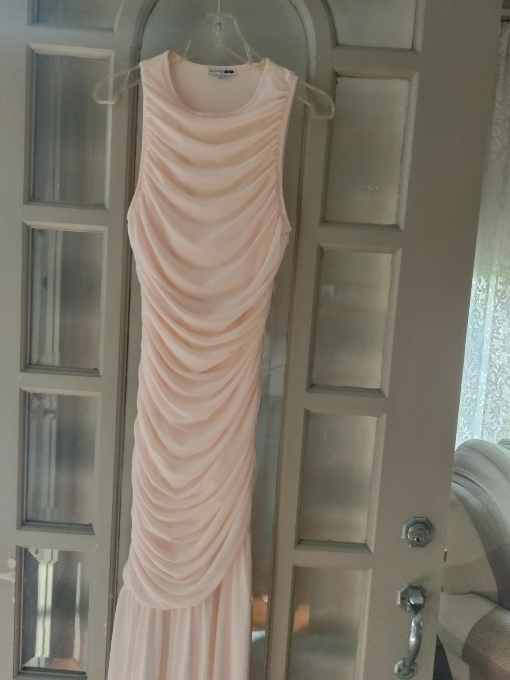Fashion Nova Soft Blush Ruched Sleeveless Maxi Dress
